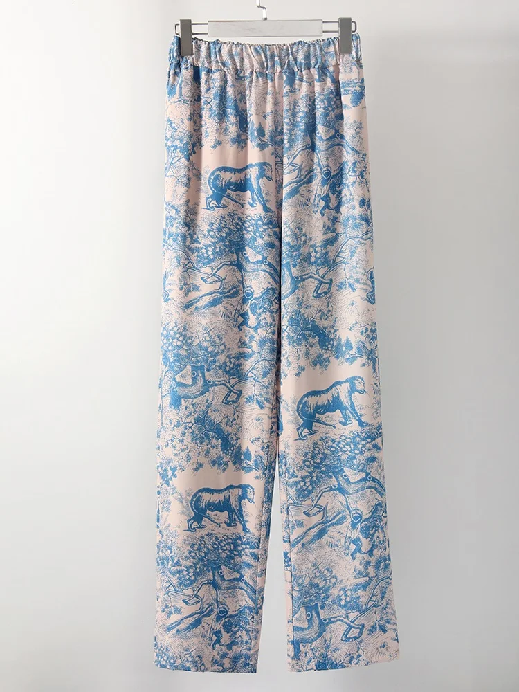 Printed Pants Sets For Women 2 Pieces Luxury Loose Suits Long Sleeve Shirts With Belt And Pant Two Piece Set Women Trouser Suits