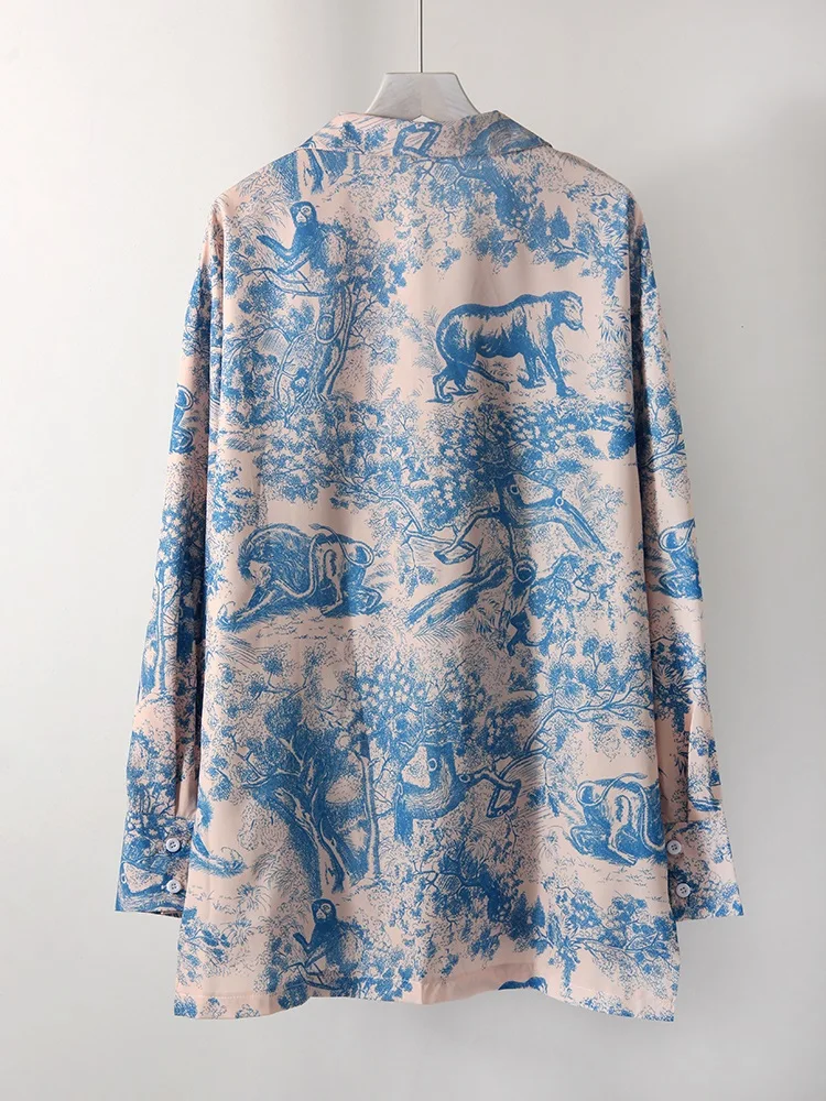 Printed Pants Sets For Women 2 Pieces Luxury Loose Suits Long Sleeve Shirts With Belt And Pant Two Piece Set Women Trouser Suits