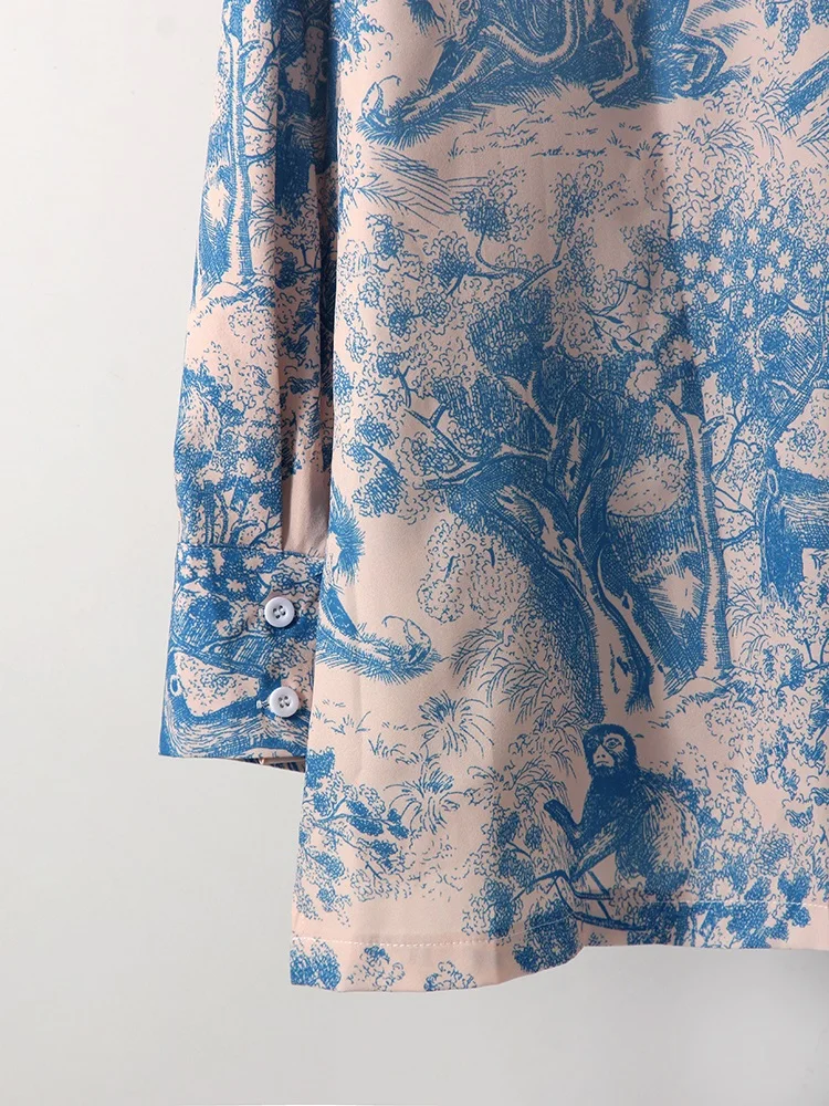 Printed Pants Sets For Women 2 Pieces Luxury Loose Suits Long Sleeve Shirts With Belt And Pant Two Piece Set Women Trouser Suits