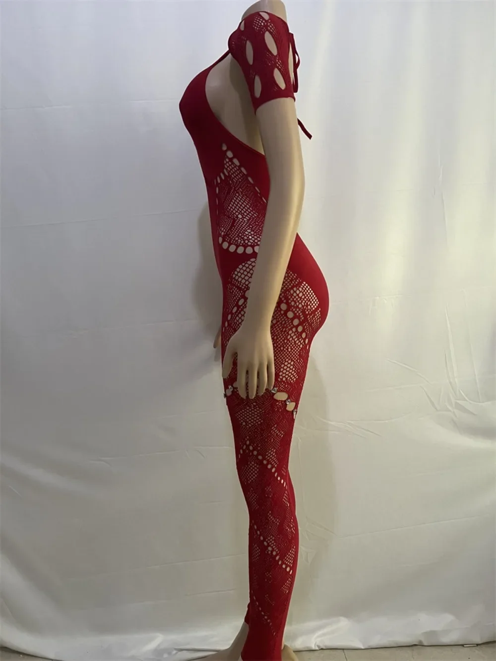 HLJ&GG Sexy Lace Hollow Bodycon Party Nightclub Jumpsuits Women Short Sleeve Skinny Pants Playsuits Female Hole Overalls 2025