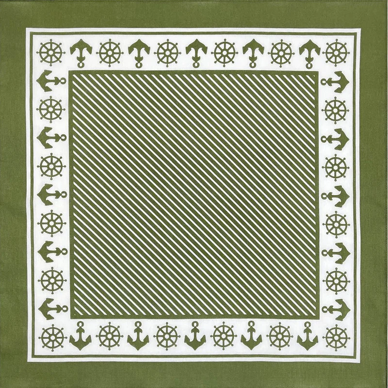 High Quality New Design Hip Hop Olive Green Cotton Square Scarf Sailor Bandana Scarf Anchor Print Headband Paisley Gifts Unisex