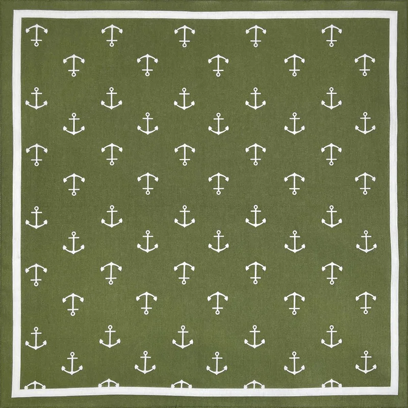 High Quality New Design Hip Hop Olive Green Cotton Square Scarf Sailor Bandana Scarf Anchor Print Headband Paisley Gifts Unisex