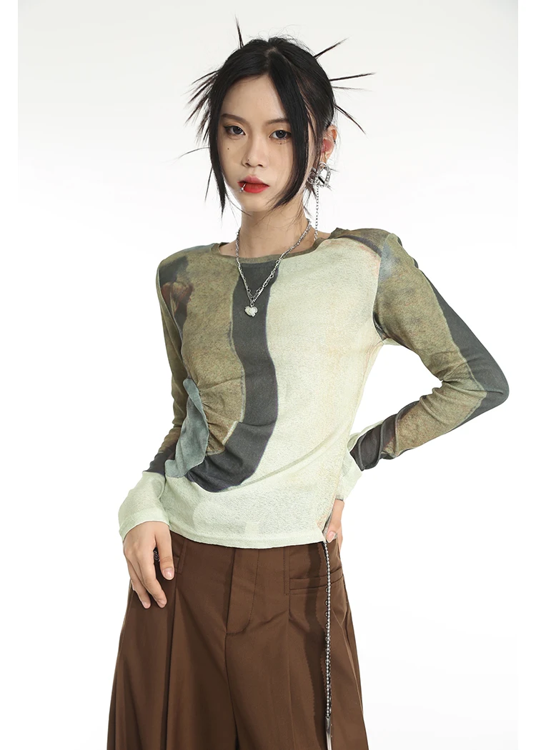 Karrcat Cyber Y2k Tops Japanese Harajuku Patchwork T-shirt Grunge Gradient Print Crop Tops Korean Fashion Chic Streetwear 00s