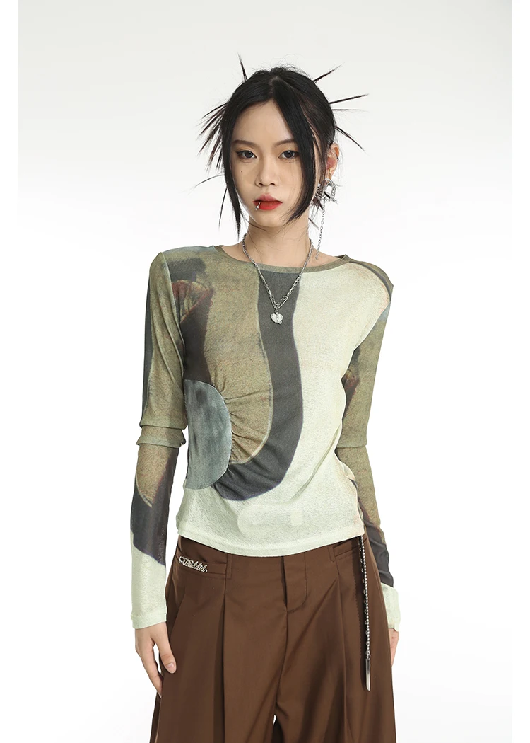 Karrcat Cyber Y2k Tops Japanese Harajuku Patchwork T-shirt Grunge Gradient Print Crop Tops Korean Fashion Chic Streetwear 00s