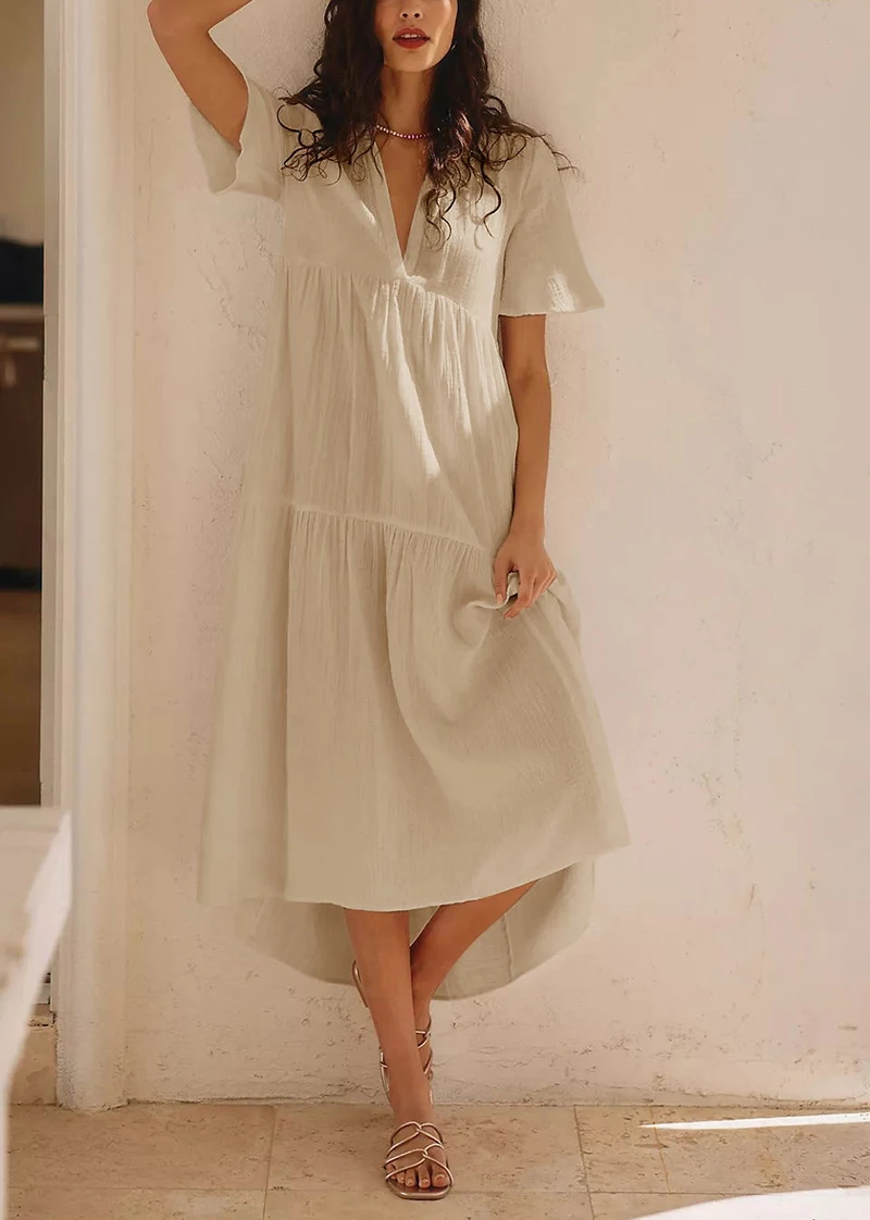 Original Muslin 100% Cotton Gauze Elegant Pretty Women Dresses Sexy V-Neck Long Party Dress Ladies Dresses Sale Summer Sundress
