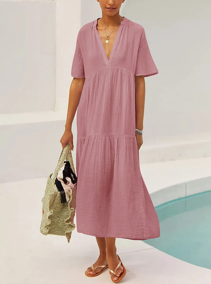 Original Muslin 100% Cotton Gauze Elegant Pretty Women Dresses Sexy V-Neck Long Party Dress Ladies Dresses Sale Summer Sundress