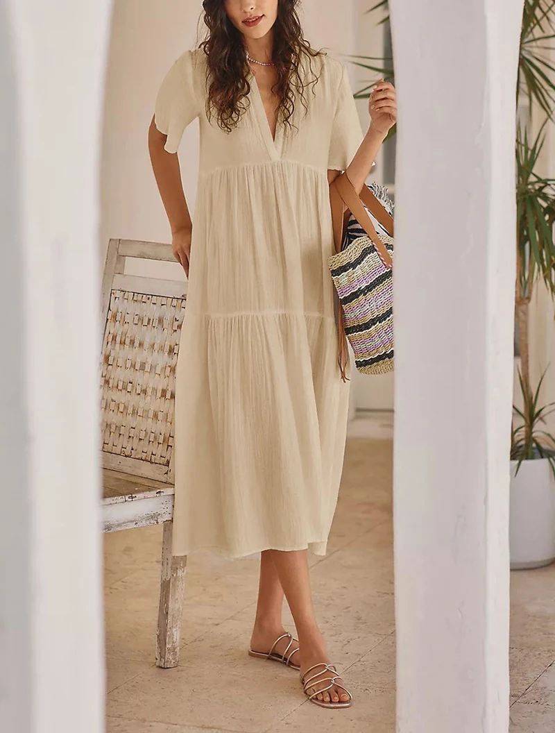 Original Muslin 100% Cotton Gauze Elegant Pretty Women Dresses Sexy V-Neck Long Party Dress Ladies Dresses Sale Summer Sundress