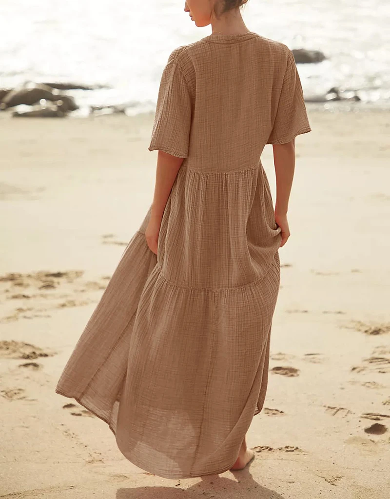 Original Muslin 100% Cotton Gauze Elegant Pretty Women Dresses Sexy V-Neck Long Party Dress Ladies Dresses Sale Summer Sundress
