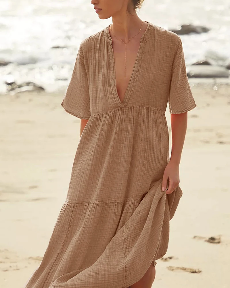 Original Muslin 100% Cotton Gauze Elegant Pretty Women Dresses Sexy V-Neck Long Party Dress Ladies Dresses Sale Summer Sundress