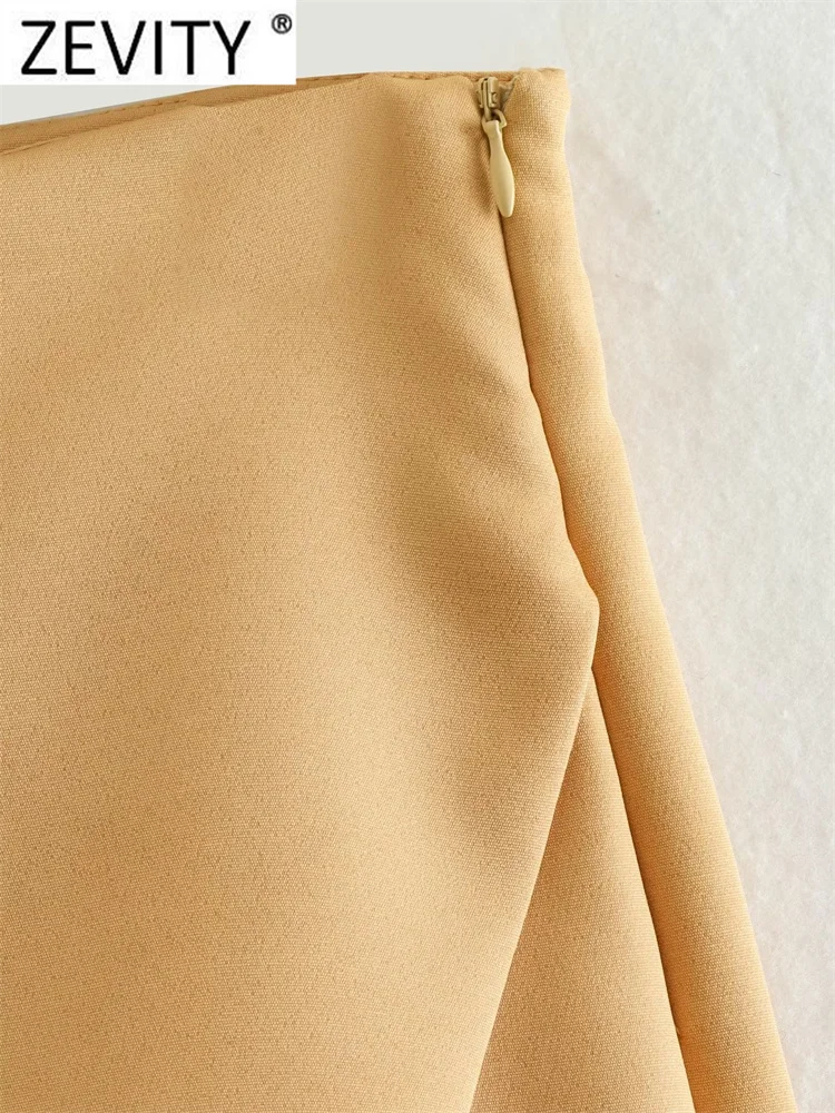 ZEVITY New Women Fashion Solid Color Asymmetrical Shorts Skirts Female Side Zipper Casual Hot Shorts Chic Pantalone Cortos P3013