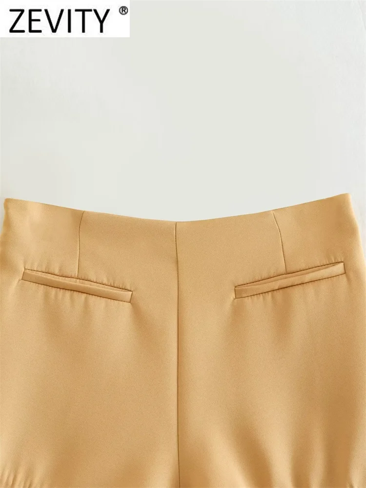 ZEVITY New Women Fashion Solid Color Asymmetrical Shorts Skirts Female Side Zipper Casual Hot Shorts Chic Pantalone Cortos P3013