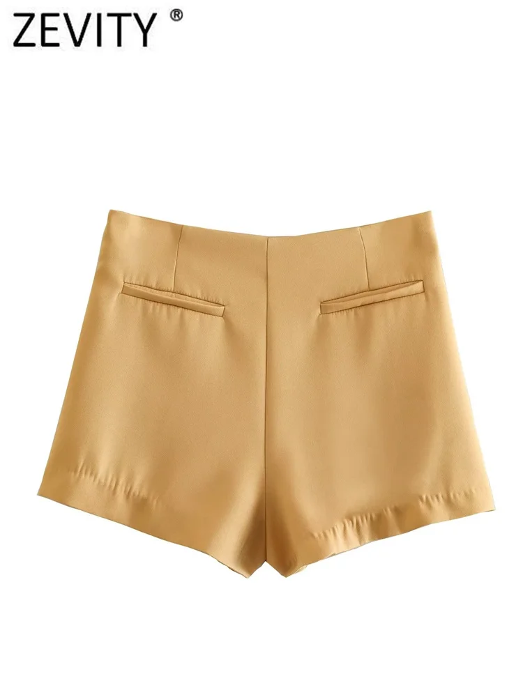 ZEVITY New Women Fashion Solid Color Asymmetrical Shorts Skirts Female Side Zipper Casual Hot Shorts Chic Pantalone Cortos P3013