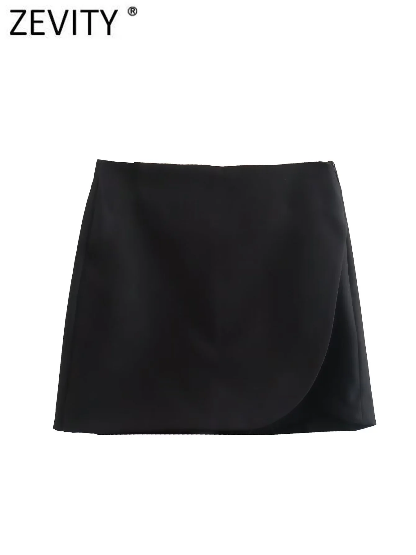ZEVITY New Women Fashion Solid Color Asymmetrical Shorts Skirts Female Side Zipper Casual Hot Shorts Chic Pantalone Cortos P3013