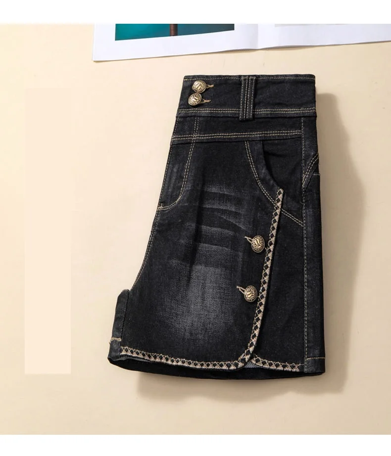 Stretch Denim Shorts Women's New Summer Thin Korean High Waist Straight Tube A-line Hot Pants Black Blue Casual Female Shorts