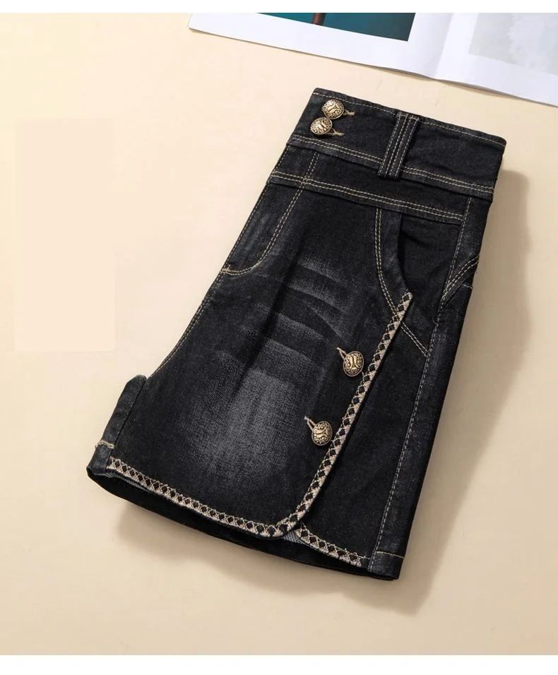 Stretch Denim Shorts Women's New Summer Thin Korean High Waist Straight Tube A-line Hot Pants Black Blue Casual Female Shorts