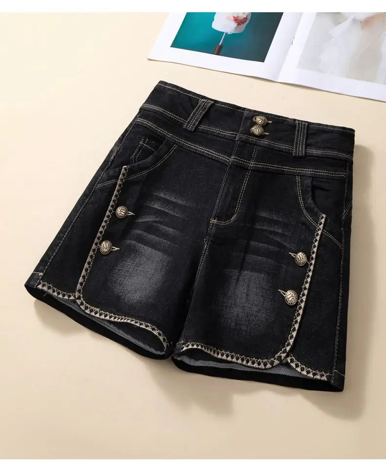 Stretch Denim Shorts Women's New Summer Thin Korean High Waist Straight Tube A-line Hot Pants Black Blue Casual Female Shorts