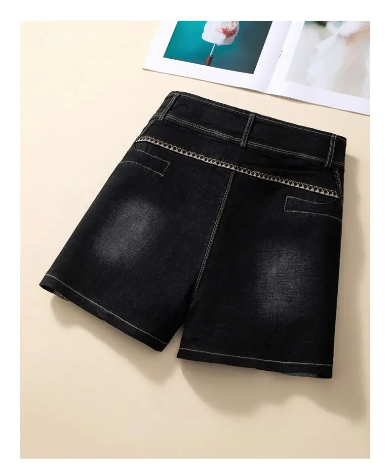 Stretch Denim Shorts Women's New Summer Thin Korean High Waist Straight Tube A-line Hot Pants Black Blue Casual Female Shorts
