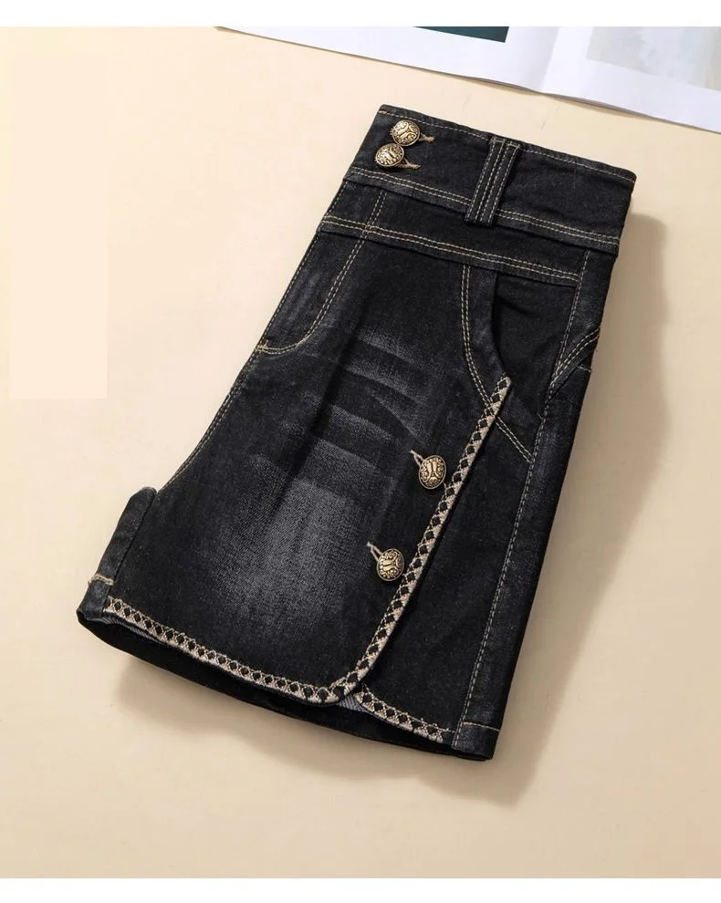 Stretch Denim Shorts Women's New Summer Thin Korean High Waist Straight Tube A-line Hot Pants Black Blue Casual Female Shorts
