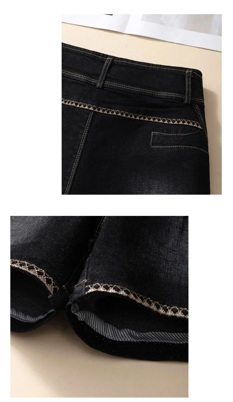 Stretch Denim Shorts Women's New Summer Thin Korean High Waist Straight Tube A-line Hot Pants Black Blue Casual Female Shorts
