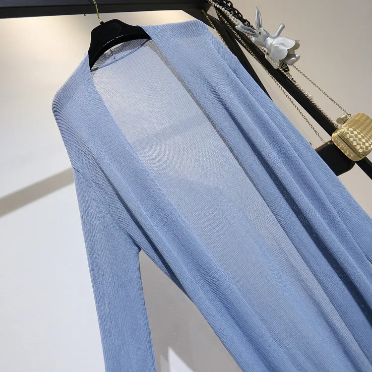 2021 New Summer Women Long Cardigan Jacket Casual Loose Thin Silk Knitted Cardigans Ladies Sun Protection Clothing Plus Size 2XL