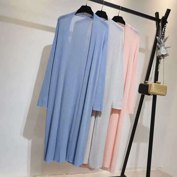2021 New Summer Women Long Cardigan Jacket Casual Loose Thin Silk Knitted Cardigans Ladies Sun Protection Clothing Plus Size 2XL