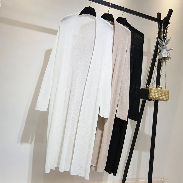 2021 New Summer Women Long Cardigan Jacket Casual Loose Thin Silk Knitted Cardigans Ladies Sun Protection Clothing Plus Size 2XL