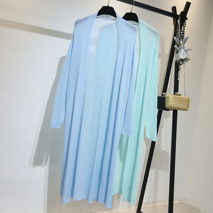 2021 New Summer Women Long Cardigan Jacket Casual Loose Thin Silk Knitted Cardigans Ladies Sun Protection Clothing Plus Size 2XL