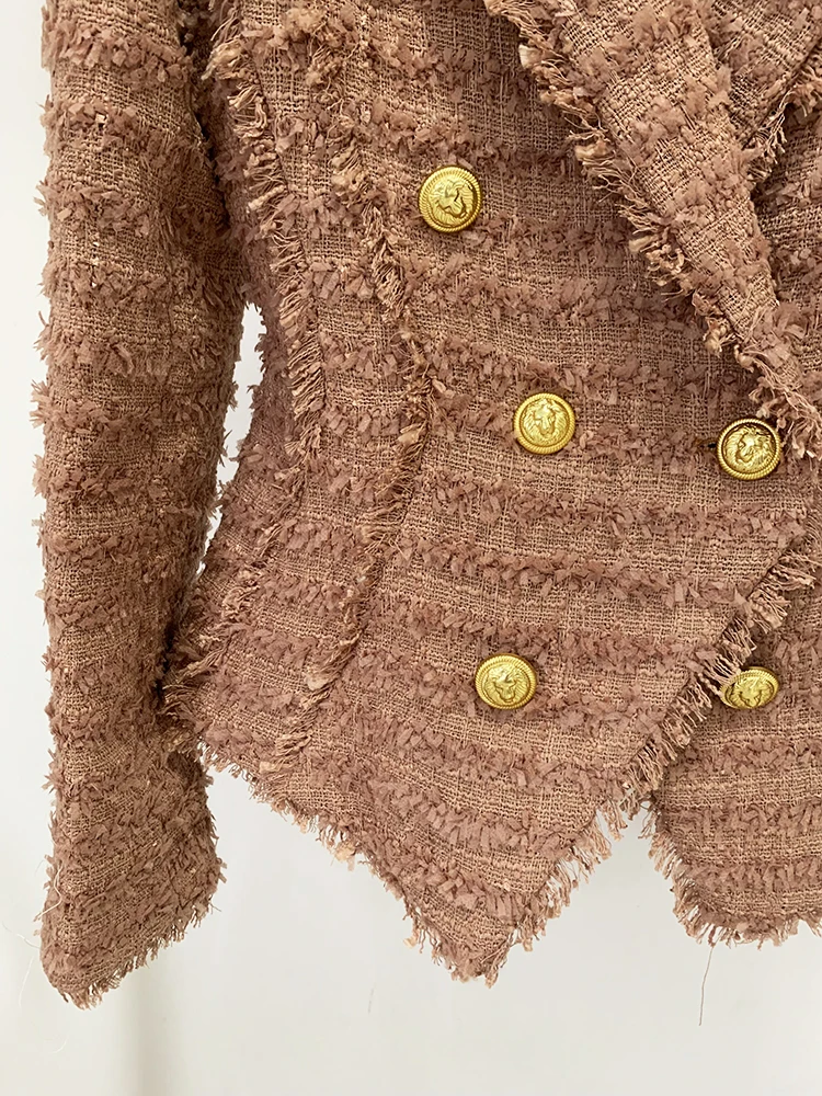 HIGH STREET Newest 2026 A/W Designer Jacket Women's Classic Lion Buttons Tassel Fringed Tweed Blazer