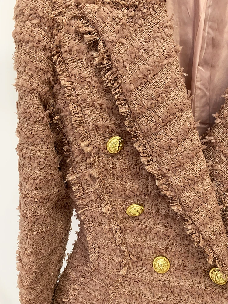 HIGH STREET Newest 2026 A/W Designer Jacket Women's Classic Lion Buttons Tassel Fringed Tweed Blazer