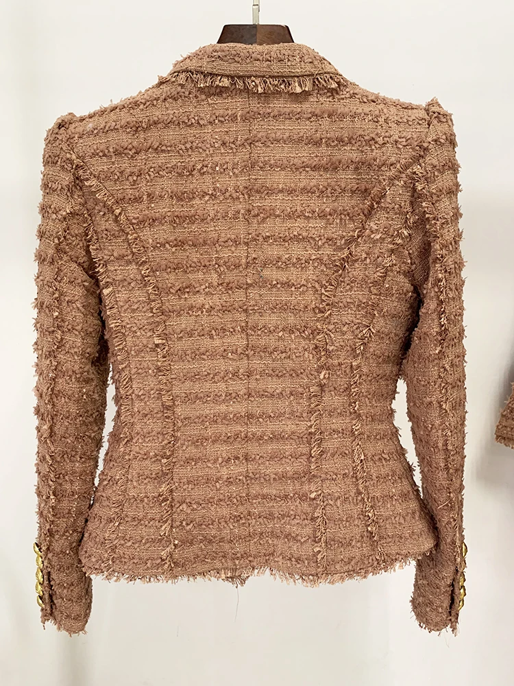 HIGH STREET Newest 2026 A/W Designer Jacket Women's Classic Lion Buttons Tassel Fringed Tweed Blazer