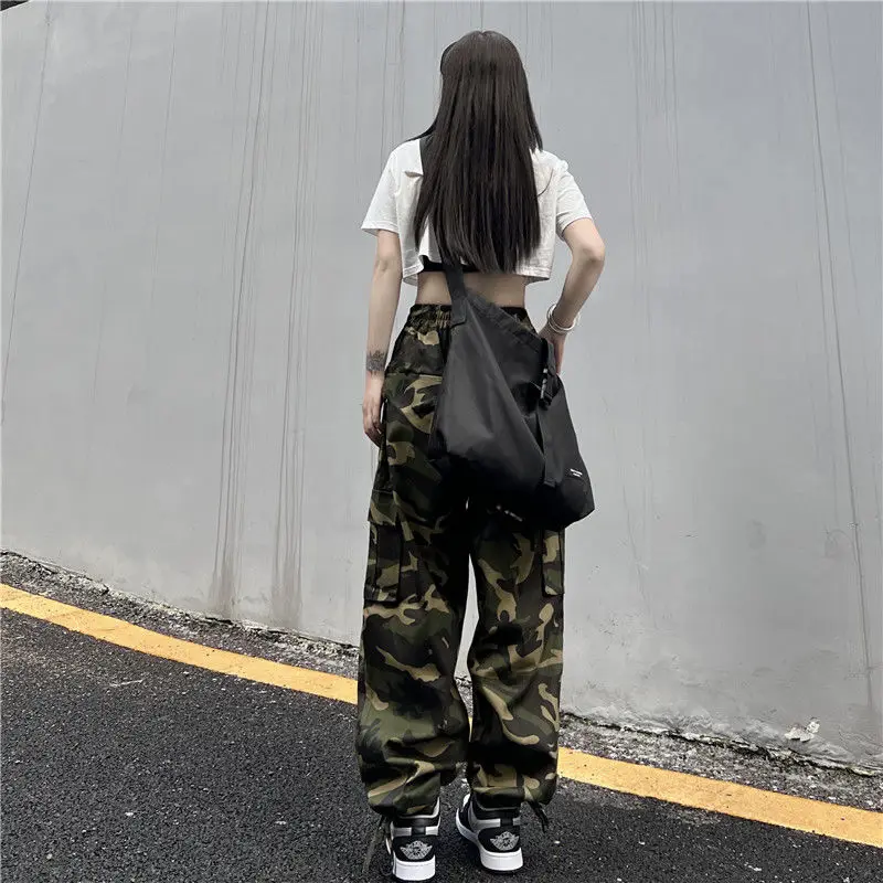 American Vintage Camouflage Cargo Pants Women Summer New Streetwear Loose Straight Wide Leg Trousers Woman