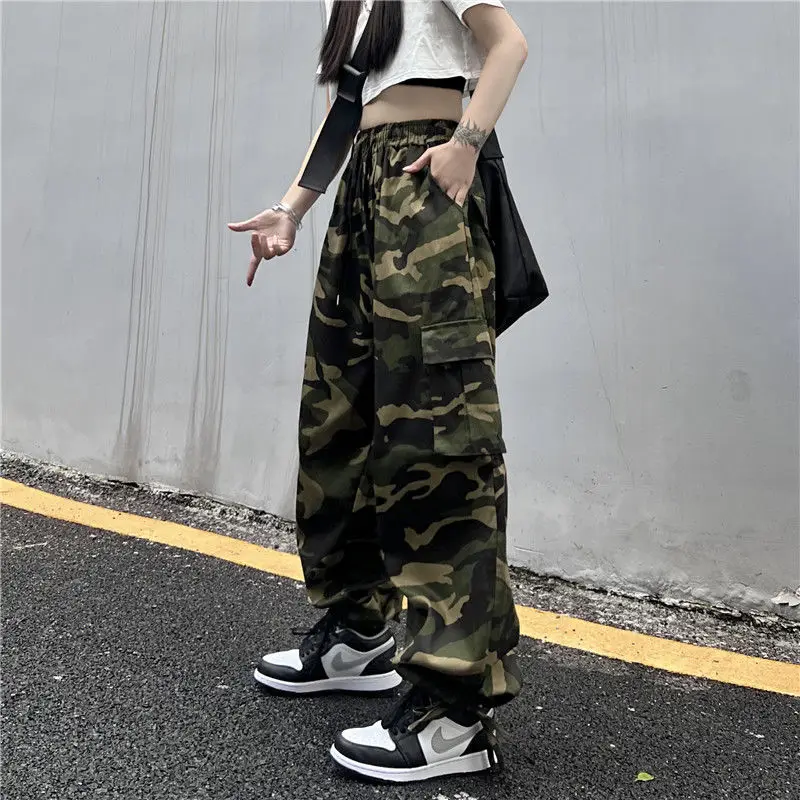 American Vintage Camouflage Cargo Pants Women Summer New Streetwear Loose Straight Wide Leg Trousers Woman