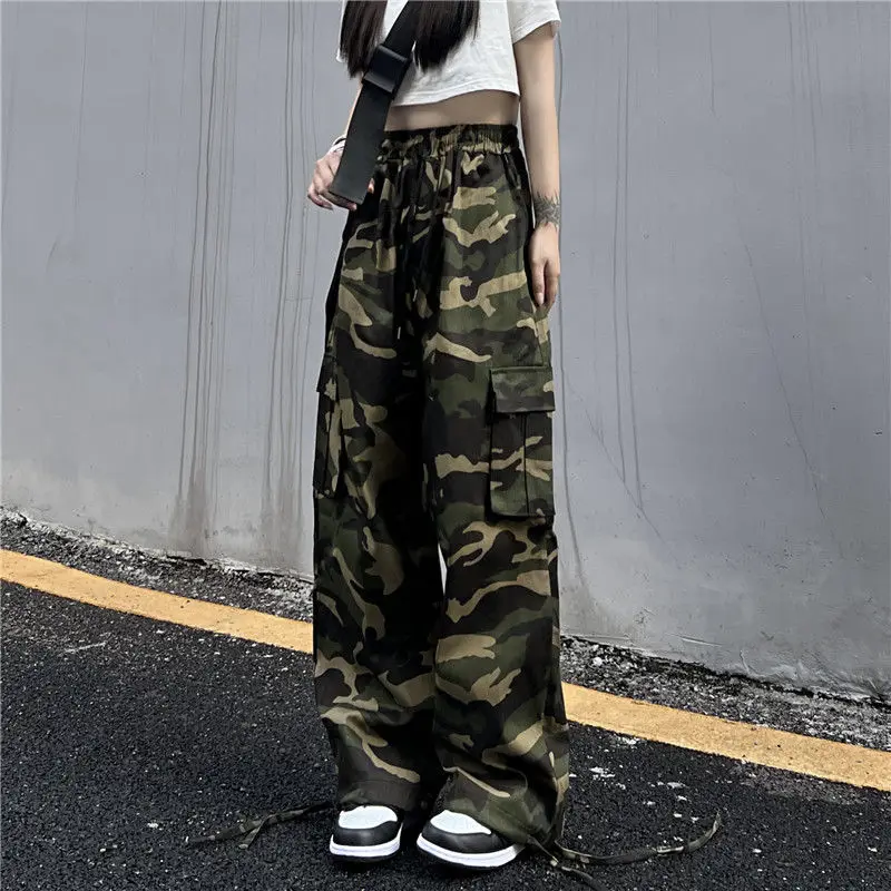 American Vintage Camouflage Cargo Pants Women Summer New Streetwear Loose Straight Wide Leg Trousers Woman