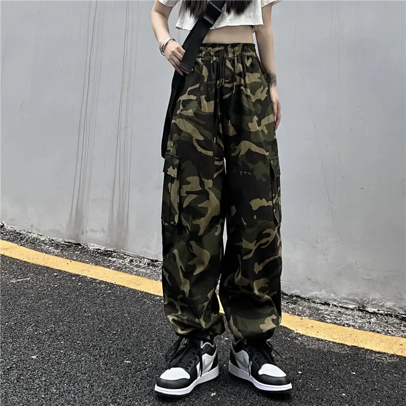 American Vintage Camouflage Cargo Pants Women Summer New Streetwear Loose Straight Wide Leg Trousers Woman