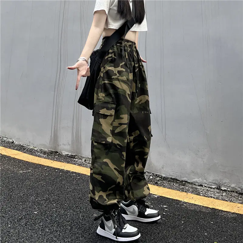 American Vintage Camouflage Cargo Pants Women Summer New Streetwear Loose Straight Wide Leg Trousers Woman