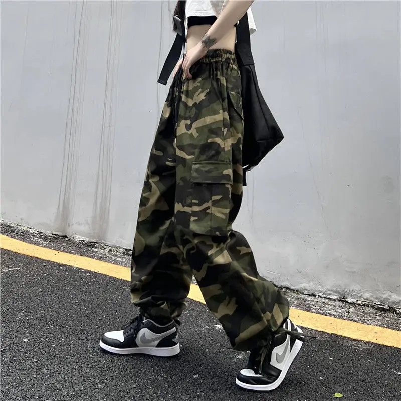 American Vintage Camouflage Cargo Pants Women Summer New Streetwear Loose Straight Wide Leg Trousers Woman