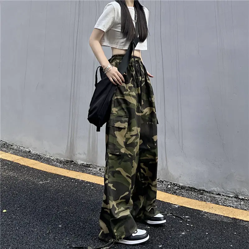 American Vintage Camouflage Cargo Pants Women Summer New Streetwear Loose Straight Wide Leg Trousers Woman