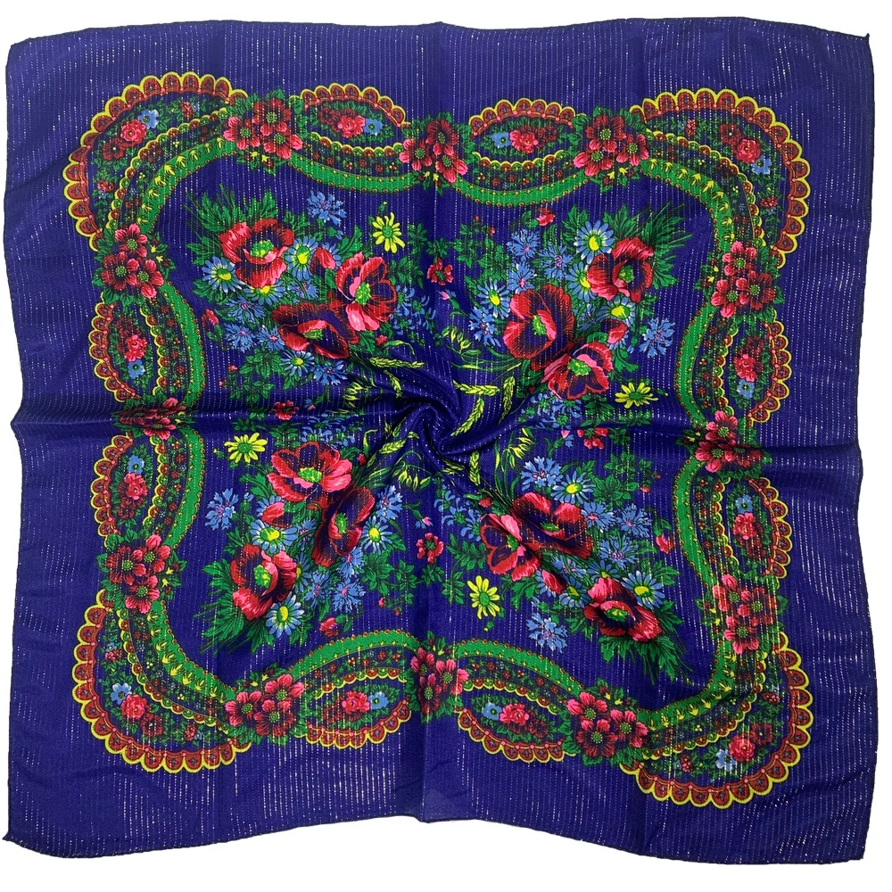 70cm Gold Thread Floral Printed Russian Scarf Ukrainian Shawl Babushka Square Bandana Female Head Wrap Scarf