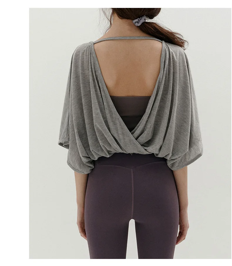 Chic Elegant T Shirt For Women Casual Solid Backless Hollow Out Yoga Tops Jogger Running Shirts Camisetas Aesthetic Clothes