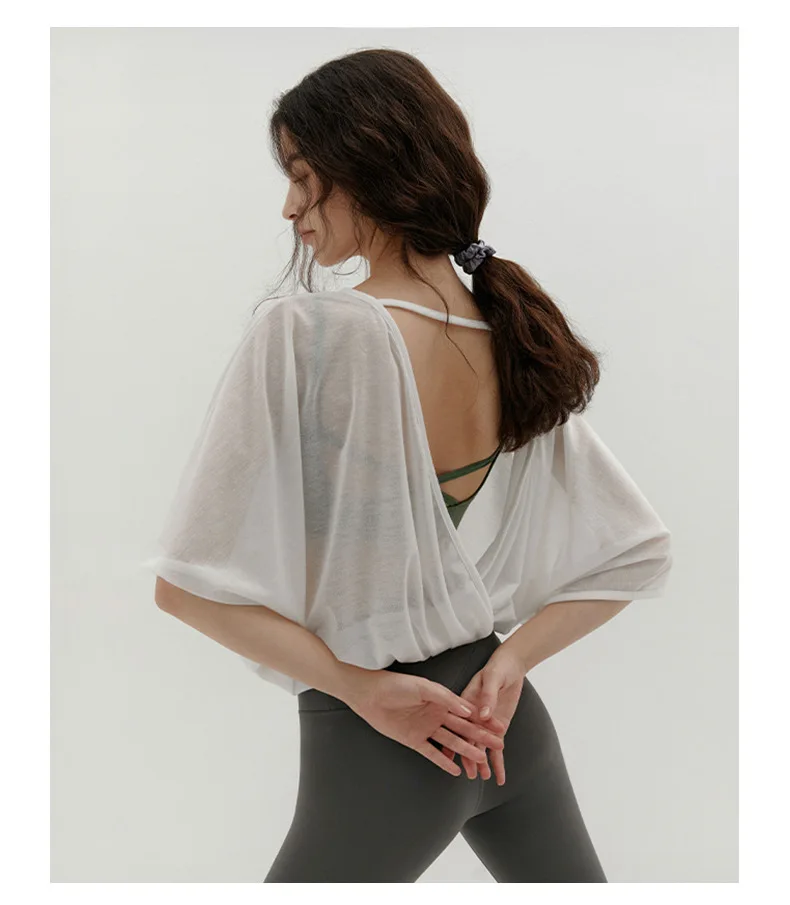 Chic Elegant T Shirt For Women Casual Solid Backless Hollow Out Yoga Tops Jogger Running Shirts Camisetas Aesthetic Clothes