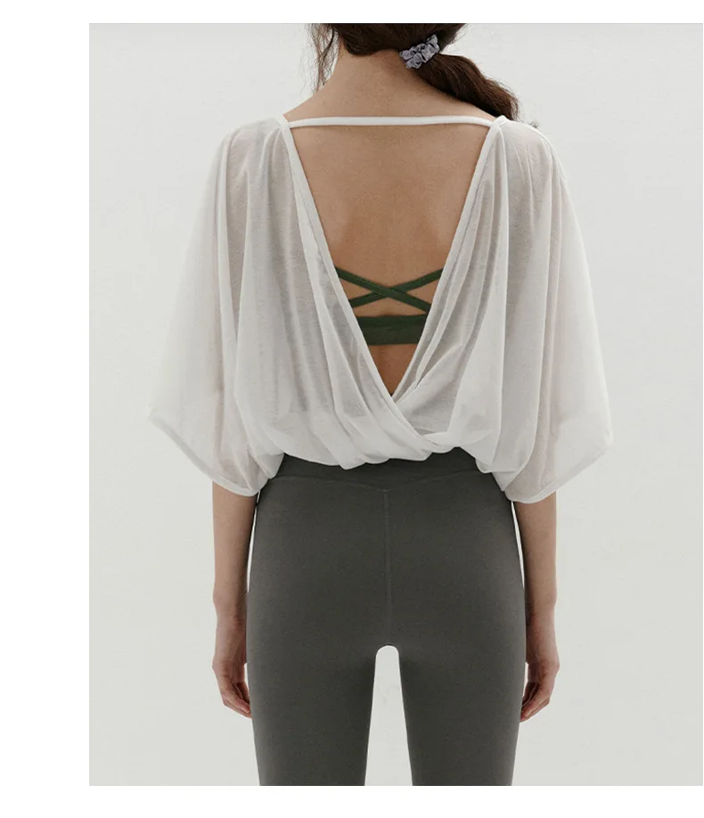 Chic Elegant T Shirt For Women Casual Solid Backless Hollow Out Yoga Tops Jogger Running Shirts Camisetas Aesthetic Clothes
