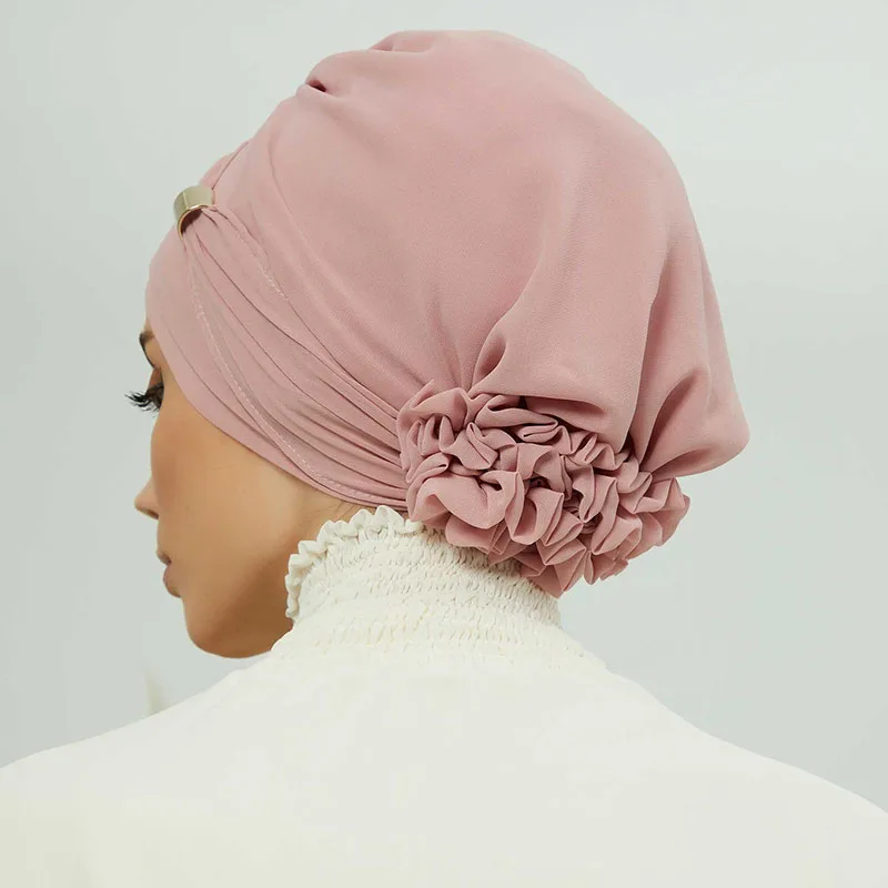 Plain Muslim Instant Turban Hat Inner Hijabs Caps Women Islamic Bandana Bonnet India Hats Female Headwrap Turbante Mujer Flower