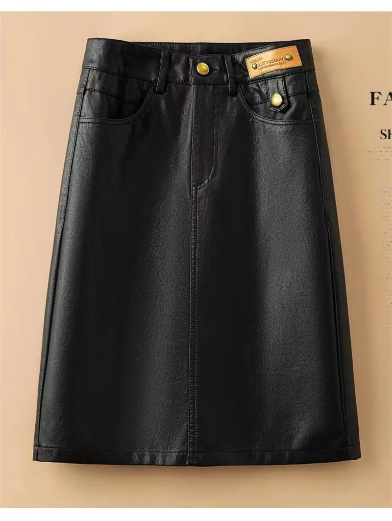 Spring Autumn Winter Leather Skirt Women New Fashion Black Brown High Waist PU A-Line Skirts Large Size S-5XL Female Midi Skirts