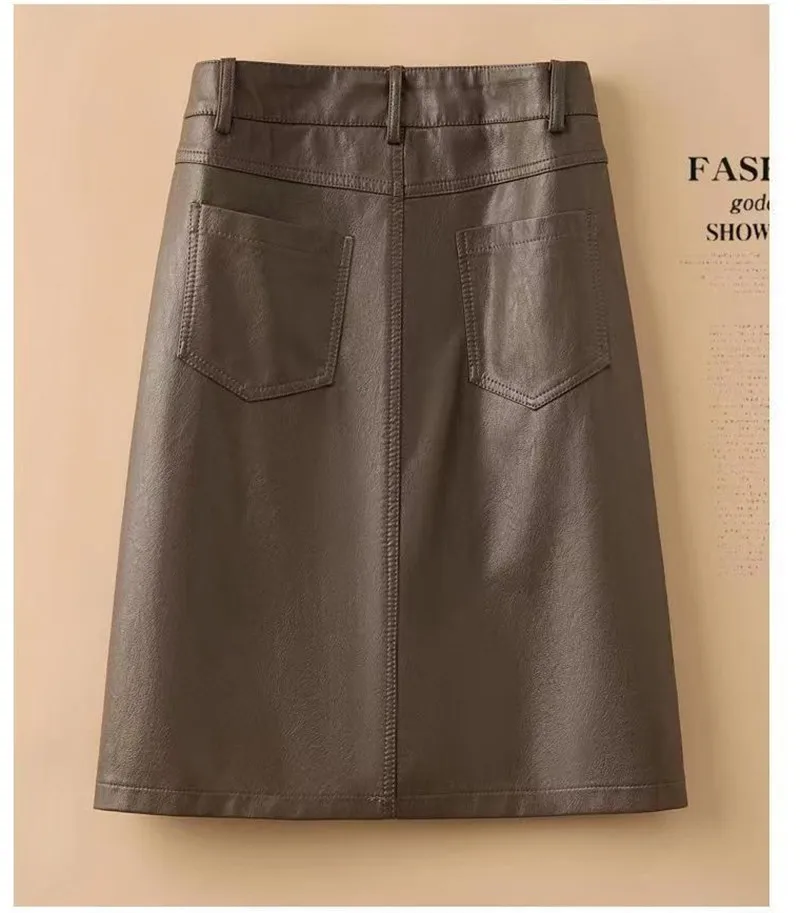 Spring Autumn Winter Leather Skirt Women New Fashion Black Brown High Waist PU A-Line Skirts Large Size S-5XL Female Midi Skirts