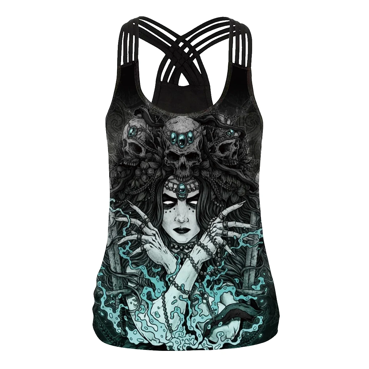 NADANBAO 2025 Summer Women Sling Top Shirt Hallowenn Gothic Witchy Print Street Style Tank Tops Sleeveless Slim Sexy Vest Female