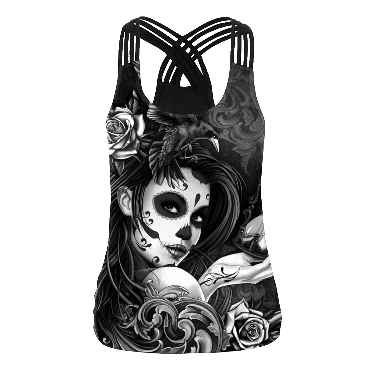NADANBAO 2025 Summer Women Sling Top Shirt Hallowenn Gothic Witchy Print Street Style Tank Tops Sleeveless Slim Sexy Vest Female