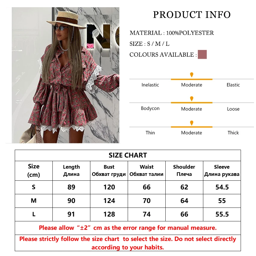 Clacive Fashion Loose Print Women Dress Elegant Lace-Up Long Sleeve Office Mini Dresses Casual Lace Spliced Pleated Female Dress