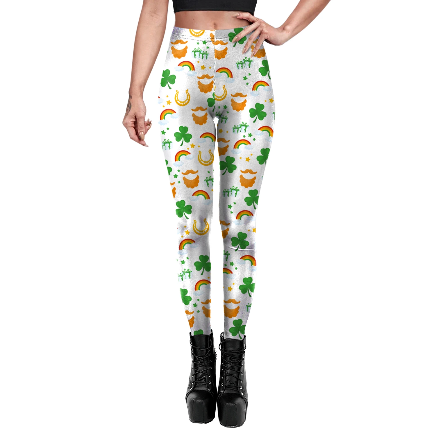 VIP FASHION St.Patrick's Day Festival Style Pants Women's Printed Elastic Christmas Skinny Leggings Gothic Fitness Slim Pant