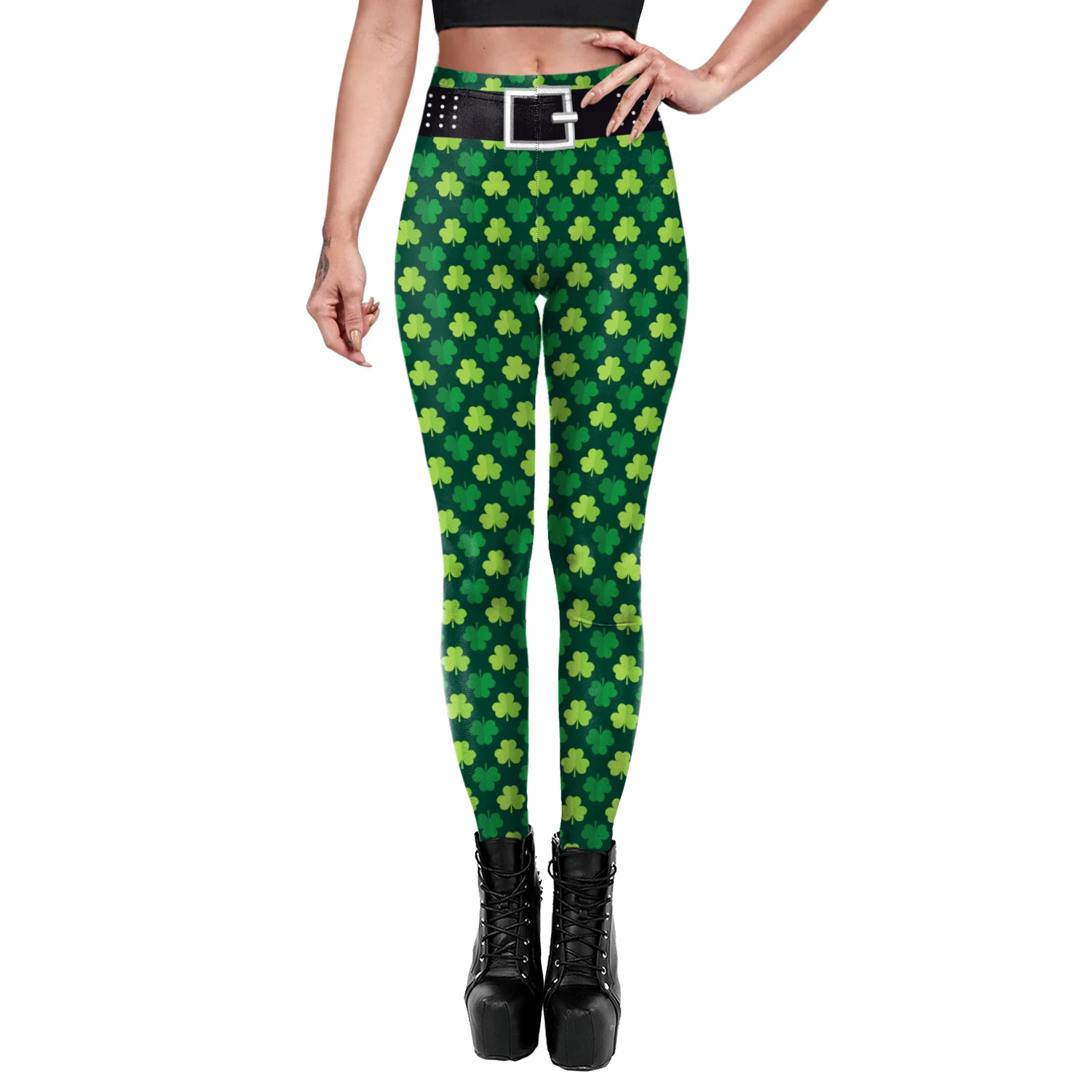 VIP FASHION St.Patrick's Day Festival Style Pants Women's Printed Elastic Christmas Skinny Leggings Gothic Fitness Slim Pant