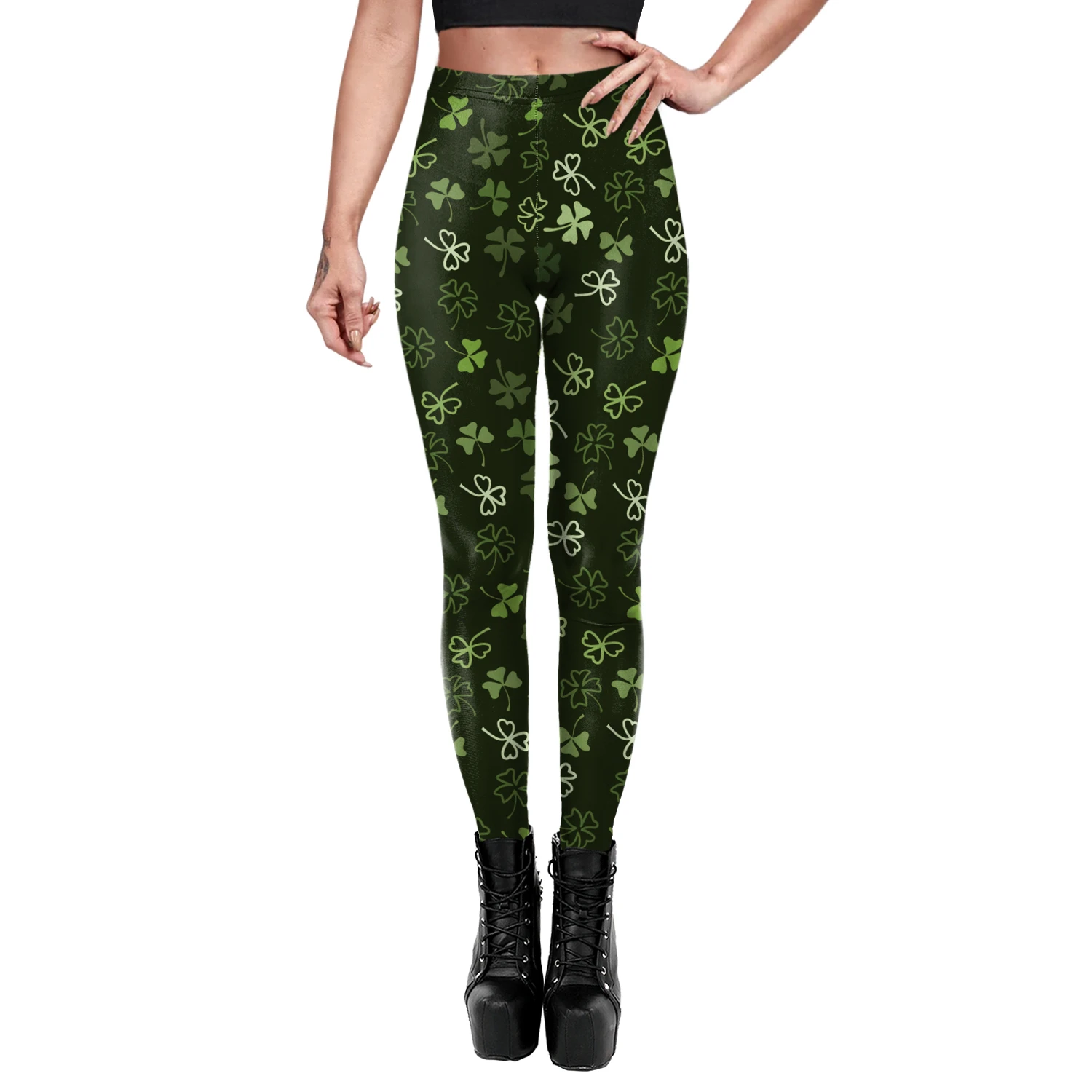 VIP FASHION St.Patrick's Day Festival Style Pants Women's Printed Elastic Christmas Skinny Leggings Gothic Fitness Slim Pant